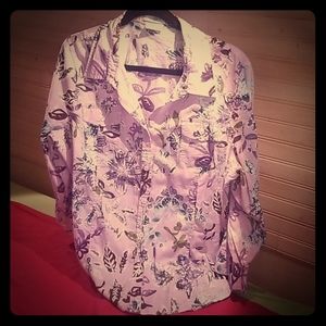 Botton down top, Batik flower pattern.